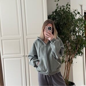 Aritzia Sweatfleece Zip Hoodie in Sage Green